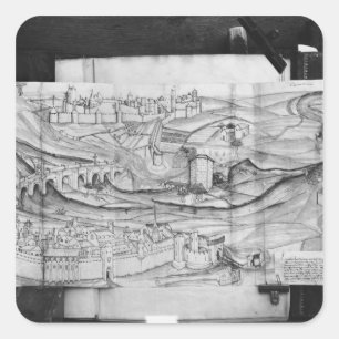 De stad Carcassonne, 1462 Vierkante Sticker