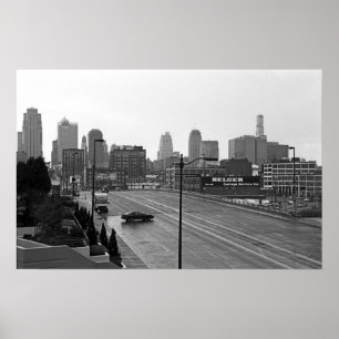 De stad Kansas City Skyline-Black en White Photo Poster