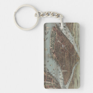 De stad New York 1883 (kleurenlithograaf) Sleutelhanger
