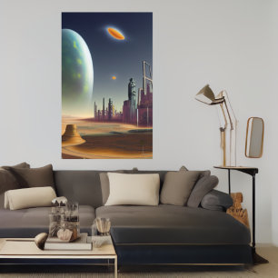 De stad op een vreemde planeet   AI Art Poster