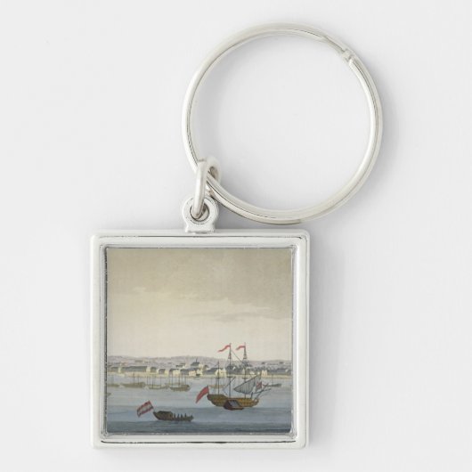De stad Paramaribo (kleurengravure) Sleutelhanger (Voorkant)