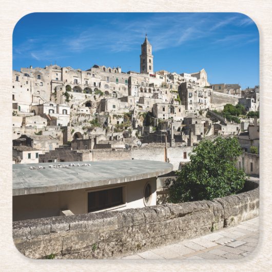 De stad Sassi di Matera Vierkante Kartonnen Onderzetter (Voorkant)