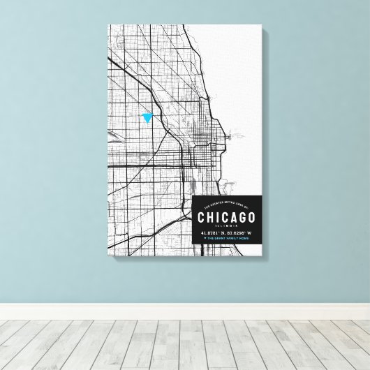 De Stadskaart van Chicago + Teken Uw Plaats Canvas Afdruk (Insitu (Houten vloer))