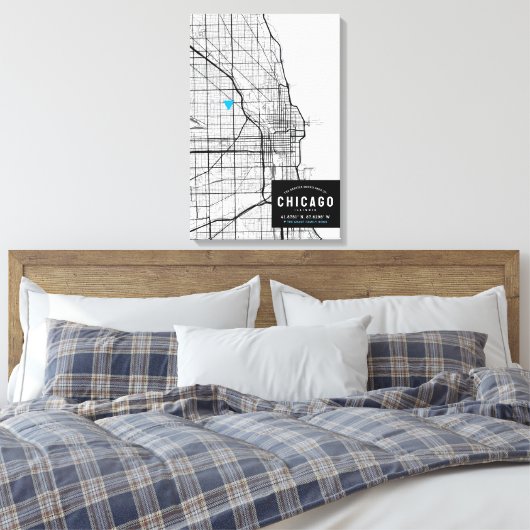 De Stadskaart van Chicago + Teken Uw Plaats Canvas Afdruk (Insitu (Slaapkamer))