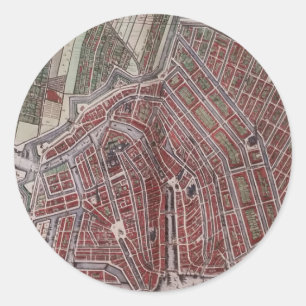 De stadskaart van de replica van Amsterdam 1652 Ronde Sticker