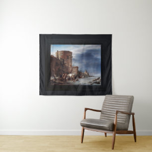 De stadsmuur van Haarlem in de winter Wandkleed