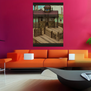 De stal van het paard in de stad   AI Art Poster