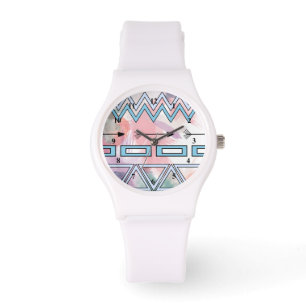 De stammen Azteekse Geometrische Achtergrond van Horloge