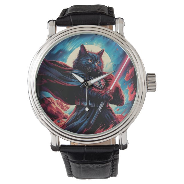 De Stardust Samurai | Cosmic Cat Warrior Horloge (Voorkant)