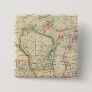 De staten Michigan, Wisconsin en Iowa Vierkante Button 5,1 Cm