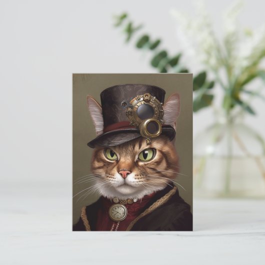 De Steampunk Kat Briefkaart (Staand voorkant)