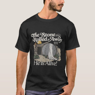 De steen is gerold, hij leeft Christelijk Pasen T-shirt
