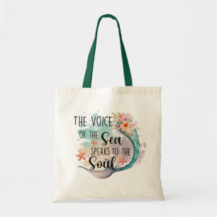 De stem van het zee Zeemeermin Quote Tote Bag