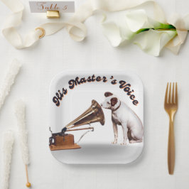 De stem van zijn meester papieren bordje