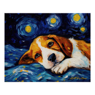 De sterrennacht - Beagle Dog 001 - Qian wan Gogh Perfect Poster