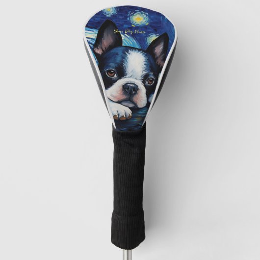 De sterrennacht - Boston Terrier Dog 001 - Qian w Golfheadcover (Voorkant)