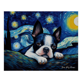 De sterrennacht - Boston Terrier Dog 001 - Qian w Perfect Poster