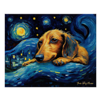 De sterrennacht - Dachshund Dog 002 - Qian wan Go Perfect Poster