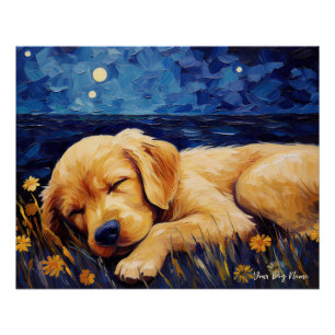 De sterrennacht - Golden Retriever Dog 002 - Qian Perfect Poster