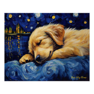 De sterrennacht - Golden Retriever Dog 003 - Qian Perfect Poster