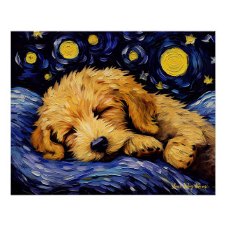 De sterrennacht - Goldendoodle Dog 001 - Qian wan Perfect Poster