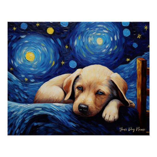 De sterrennacht - Labrador Retriever Puppy Dog 00 Perfect Poster (Voorkant)