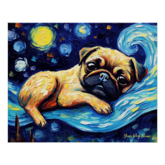 De sterrennacht - Pug Dog 001 - Qian wan Gogh Perfect Poster