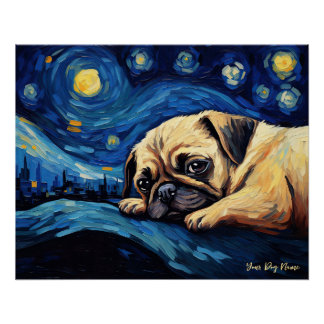 De sterrennacht - Pug Dog 002 - Qian wan Gogh Perfect Poster