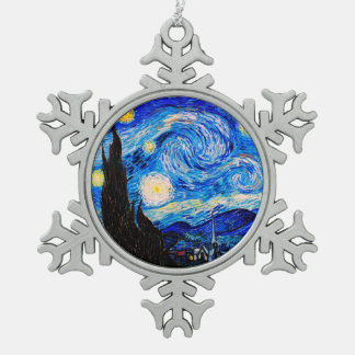De Sterrennacht van Vincent Van Gogh Tin Sneeuwvlok Ornament