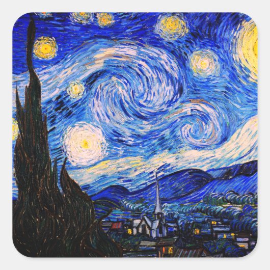 De Sterrennacht Vincent Van Gogh Vierkante Sticker (Voorkant)