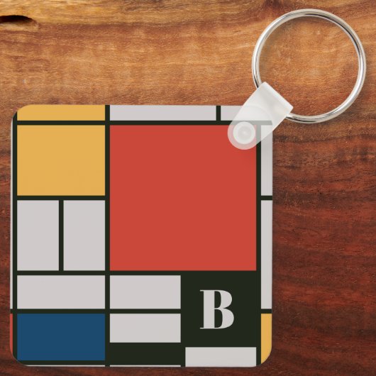 De Stijl inspireerde primair gekleurde vierkanten Sleutelhanger (Achterkant)