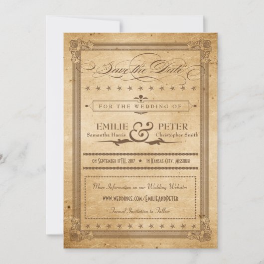 De  Stijl van het Poster Sepia sparen de Datum Save The Date (Voorkant)
