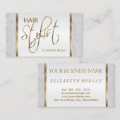 De Stijllijst van het haar in een Witte Glitter Visitekaartje (Voorkant / Achterkant)