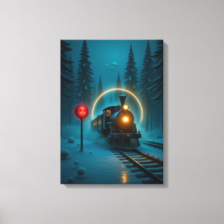 De Stoomgigant in Zonovergoten Sneeuw Canvas Afdruk