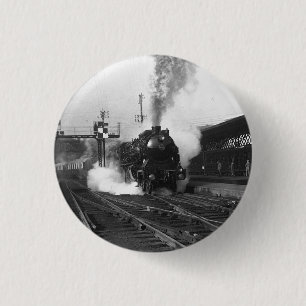 De stoomtrein komt eraan! circa 1864 de ronde button 3,2 cm