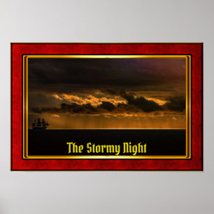 De Stormachtige Nacht - Galleon bij Zonsondergang Poster