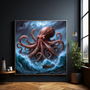 De Stormachtige Zee met het Kraken-monster Perfect Poster