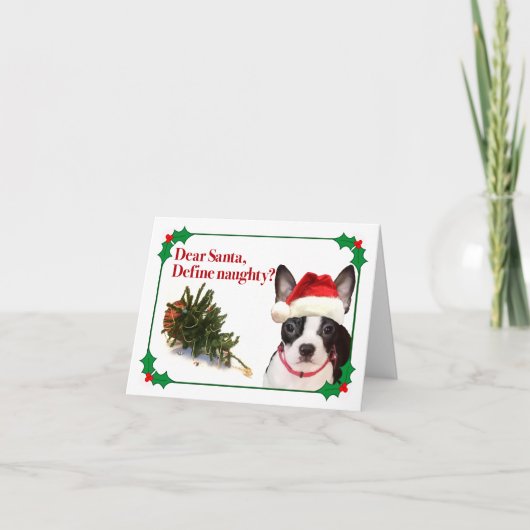 De stoute Boston Terrier kerstkaart Feestdagen Kaart (Voorkant)