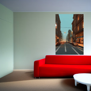 De straat in de stad   AI Art Poster