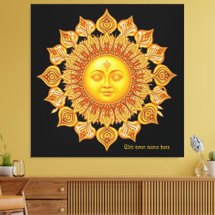 De StralendeZenZonGoudenMandalaZonGezichtHemelse k Canvas Afdruk