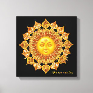 De StralendeZenZonGoudenMandalaZonGezichtHemelse k Canvas Afdruk