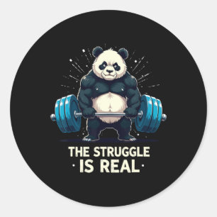 De strijd is echt grappig gym panda workout motief ronde sticker