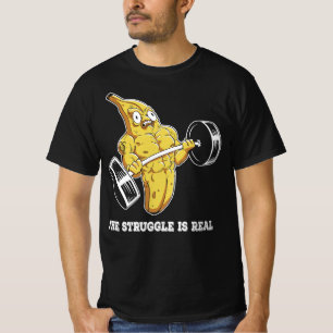 De strijd is echt grappig om de banaan te tillen t-shirt