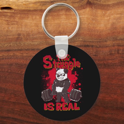 De strijd is echt grappig Panda Gym Bodybuilding Sleutelhanger (Voorkant)