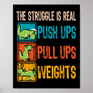 De Strijd Is Echt Grappig T-rex Gym Work Out Fitn Poster