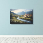 De Stromende Beek van het Alpendorp Canvas Afdruk (Insitu (Houten vloer))