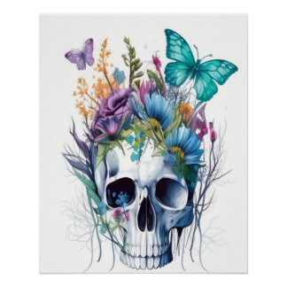 De Sugar Skull en Wildbloemen Wall Art Perfect Poster