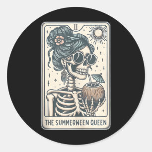 De Summerween Queen Tarot Kaart, Witchy Halloween Ronde Sticker