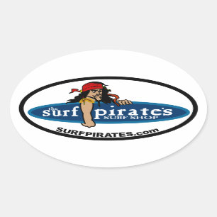 de SURF SHOP-sticker van de surfpiraat (4) Ovale Sticker