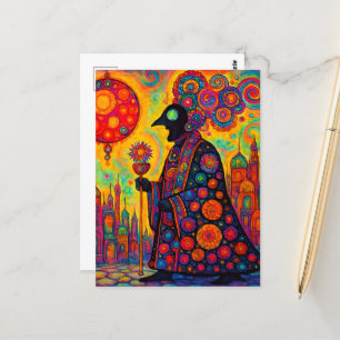 De surrealistische psychedelische priester wandelt briefkaart